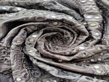 Gray Geometric Floral Mirror Work Embroidered Satin Fabric