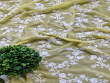 Lemon Yellow White Flowers Chikankari Embroidered Georgette Fabric