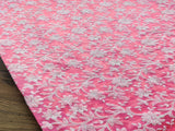 Bright Pink White Flowers Chikankari Embroidered Chanderi Fabric