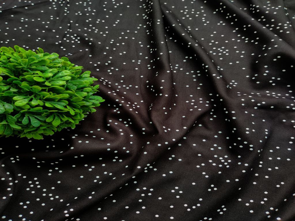Black White Polka Dots Printed Rayon Fabric