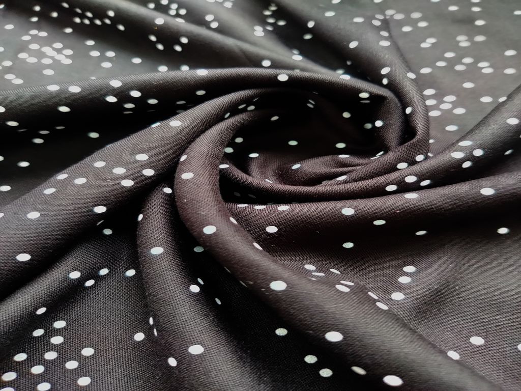 Black White Polka Dots Printed Rayon Fabric