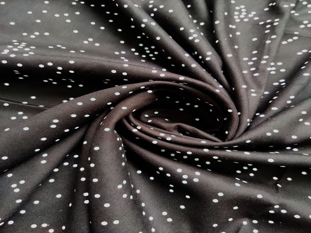 Black White Polka Dots Printed Rayon Fabric