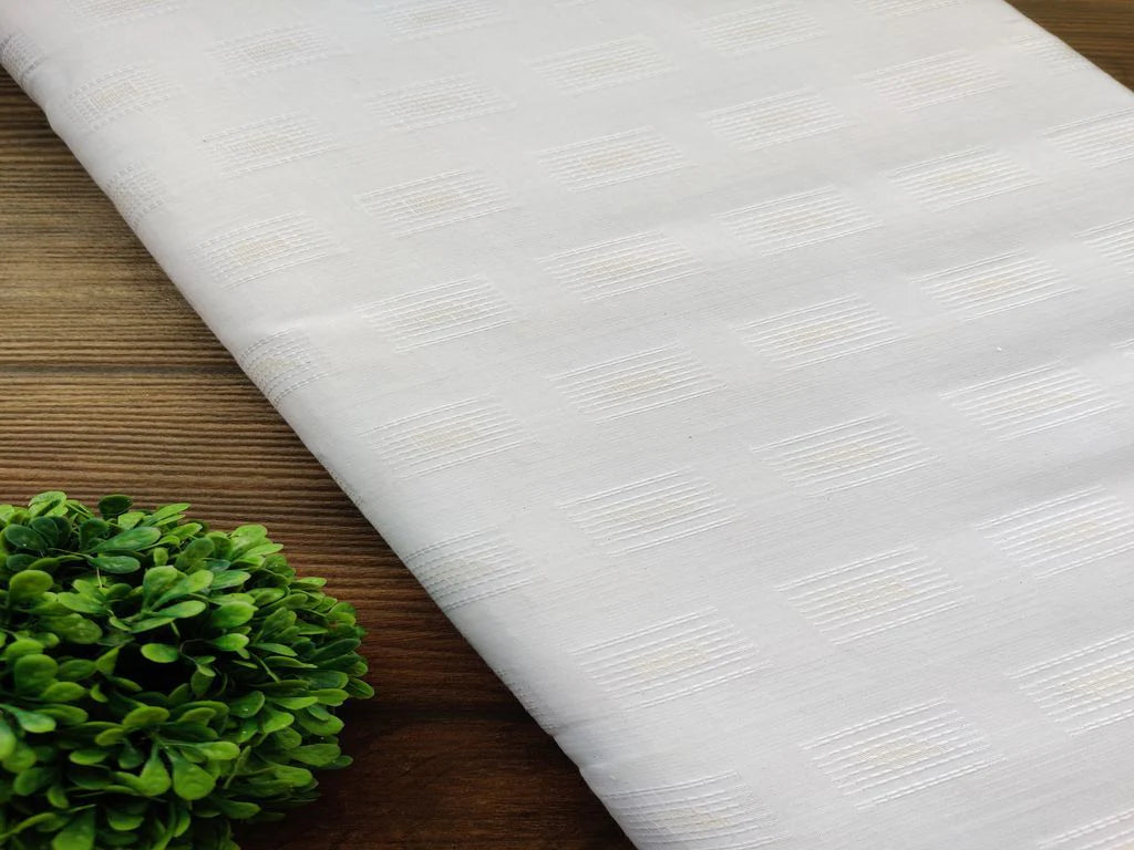 White Geometric Self Pattern Cotton Fabric