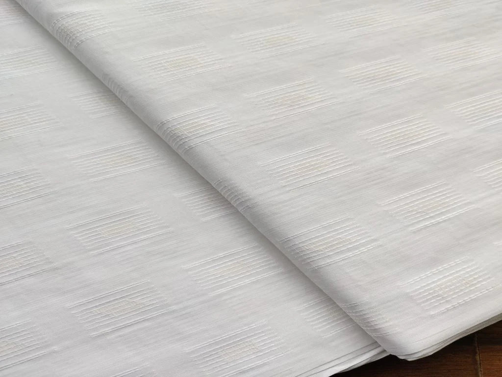 White Geometric Self Pattern Cotton Fabric