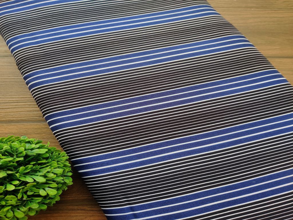 Blue Black Self Stripes Rayon Fabric