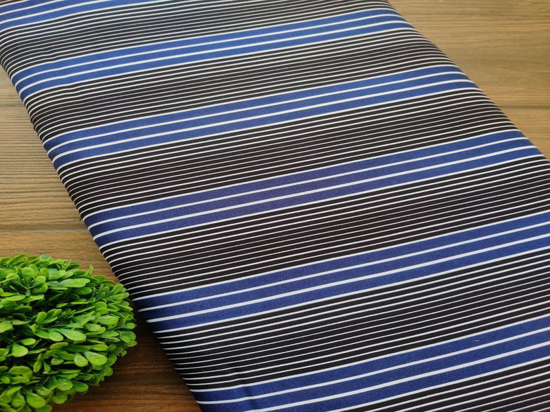 Blue Black Self Stripes Rayon Fabric