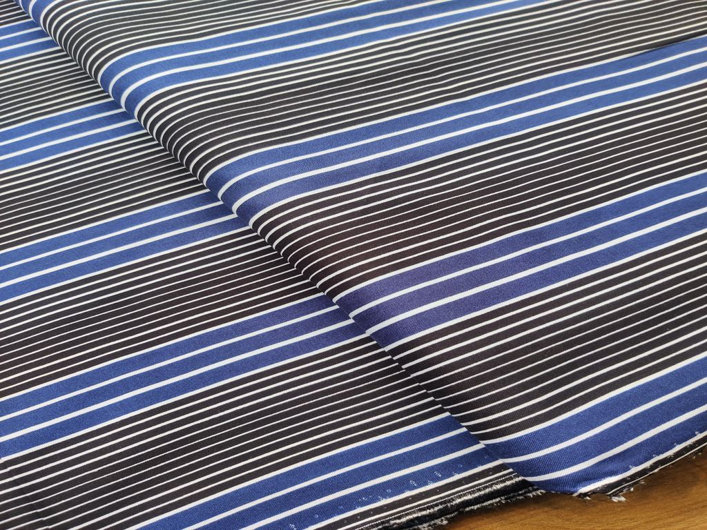 Blue Black Self Stripes Rayon Fabric