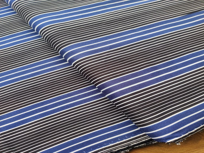 Blue Black Self Stripes Rayon Fabric