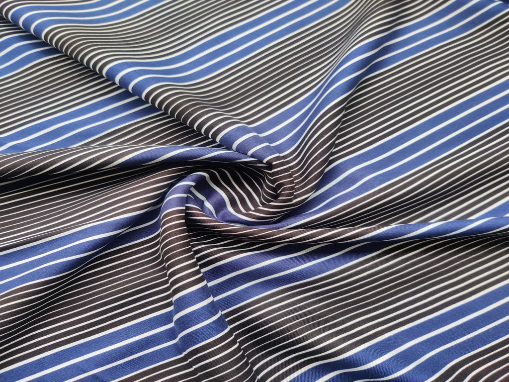 Blue Black Self Stripes Rayon Fabric