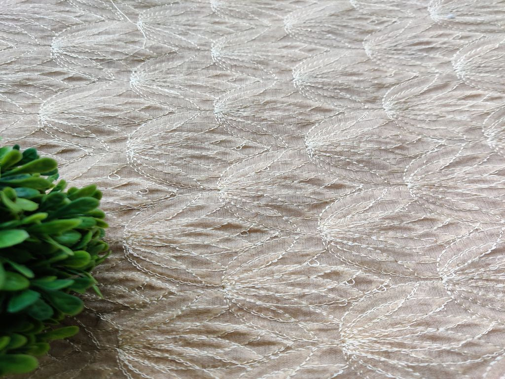 Beige Abstract Self Embroidered Chanderi Fabric