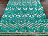 Peacock Green Floral Gota Patti Embroidered Taffeta Silk Fabric