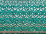 Peacock Green Floral Gota Patti Embroidered Taffeta Silk Fabric