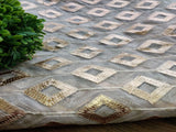 White Rose Golden Geometric Gota Patti Embroidered Organza Fabric