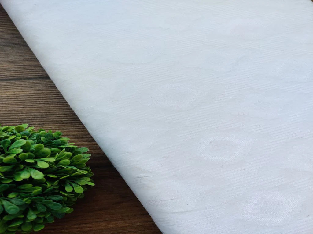 White Self Patterned Geometric Cotton Fabric