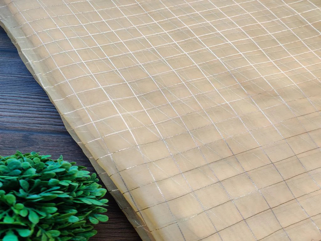 Yellow golden weaved checks organza