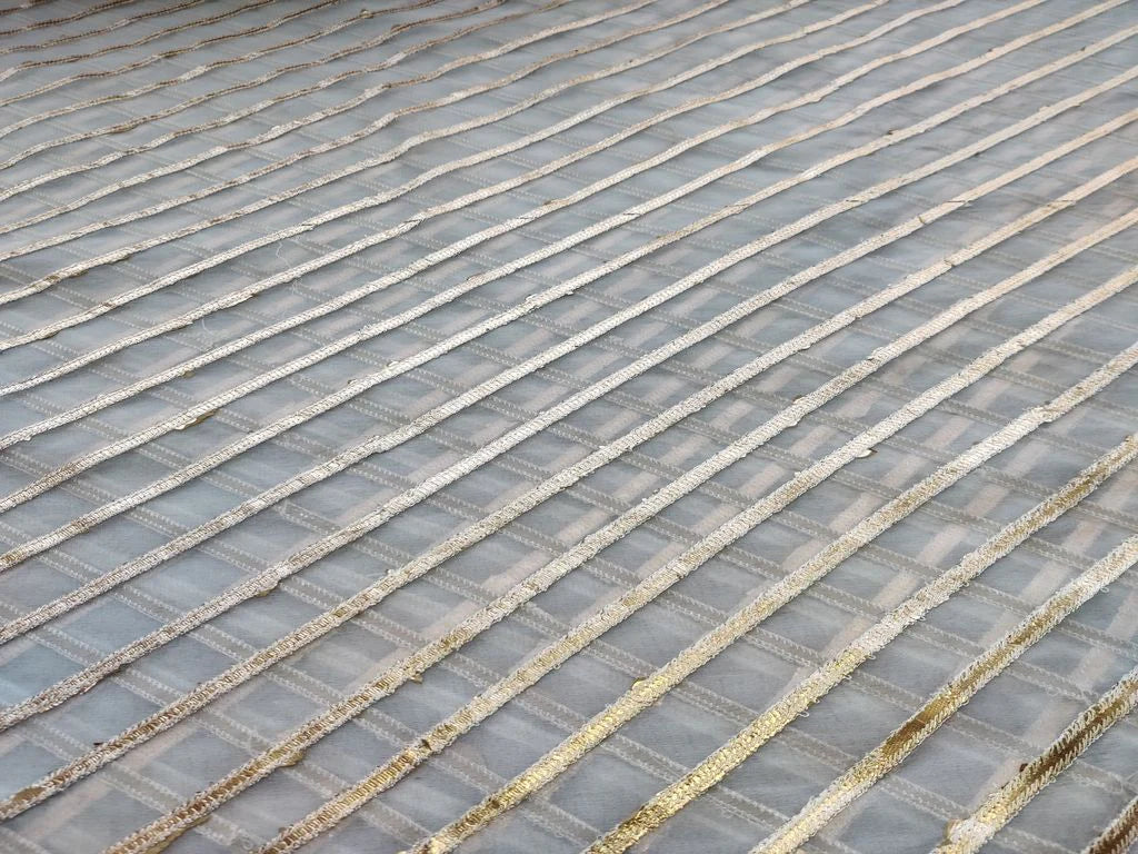 White Gold Gota Patti Stripes machine Embroidered Organza Fabric