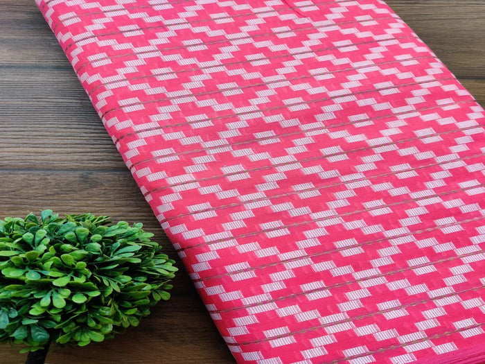 Bright Pink Geometric Self Pattern Ikat Cotton Fabric