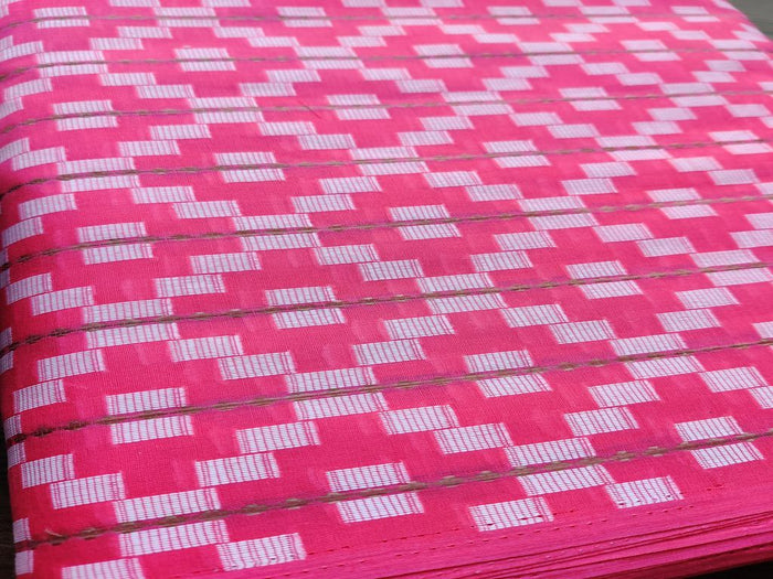 Bright Pink Geometric Self Pattern Ikat Cotton Fabric