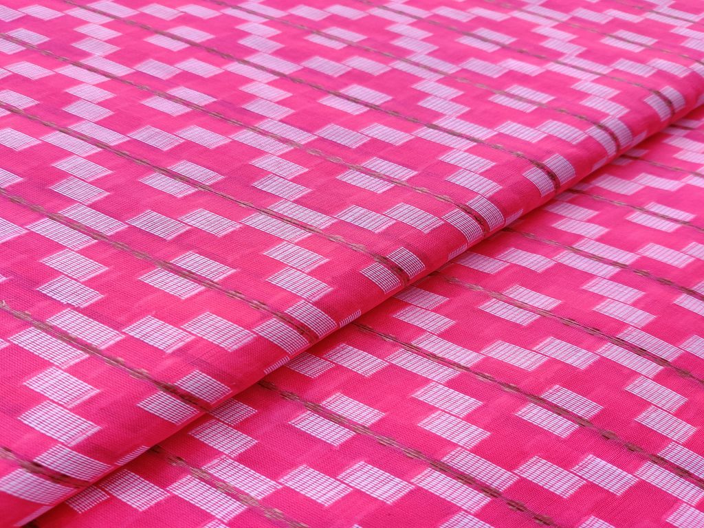 Bright Pink Geometric Self Pattern Ikat Cotton Fabric