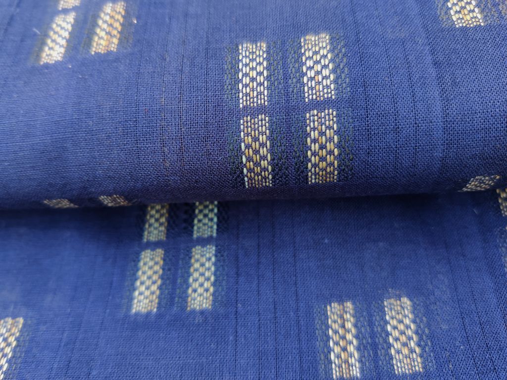 Royal Blue Golden Geometric Self Pattern Ikat Cotton Fabric