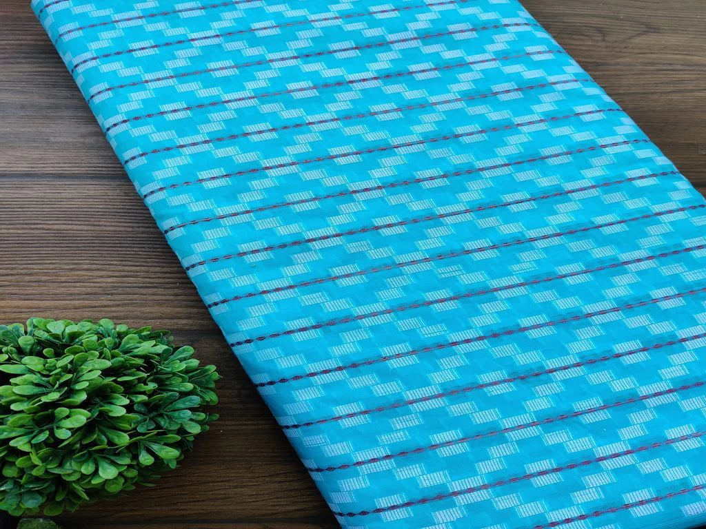 Blue Geometric Self Pattern Ikat Cotton Fabric