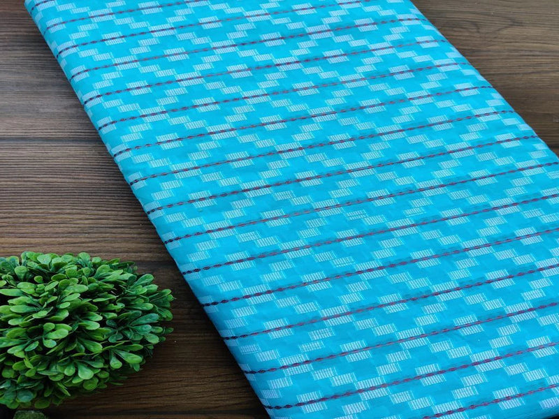 Blue Geometric Self Pattern Ikat Cotton Fabric
