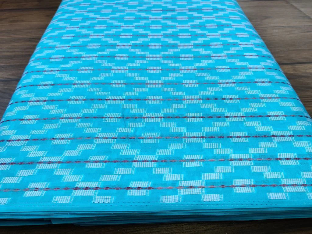 Blue Geometric Self Pattern Ikat Cotton Fabric