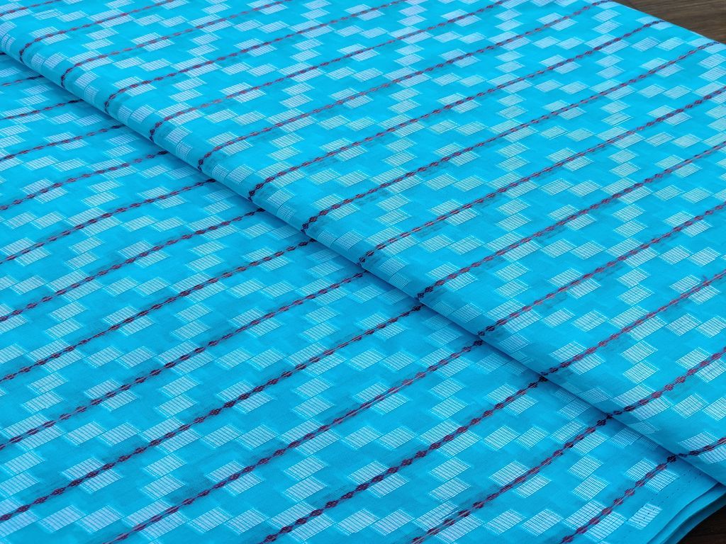 Blue Geometric Self Pattern Ikat Cotton Fabric