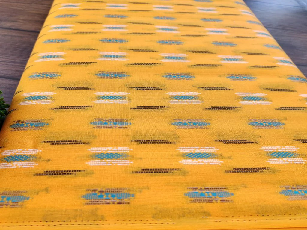 Yellow Abstract Bengal Butta Handloom Cotton Fabric