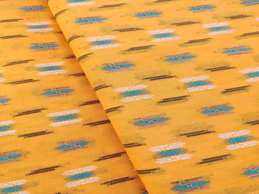Yellow Abstract Bengal Butta Handloom Cotton Fabric