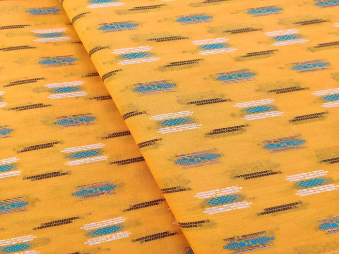 Yellow Abstract Bengal Butta Handloom Cotton Fabric