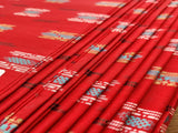 Rust Red Abstract Bengal Butta Handloom Cotton Fabric