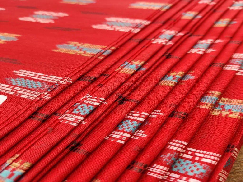 Rust Red Abstract Bengal Butta Handloom Cotton Fabric