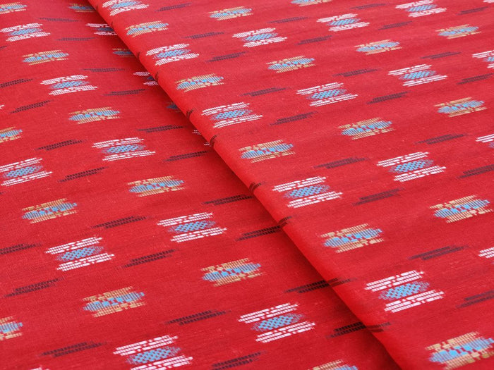 Rust Red Abstract Bengal Butta Handloom Cotton Fabric