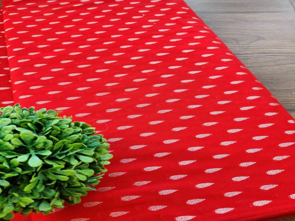 Red Beige Geometric Weaved Cotton Fabric