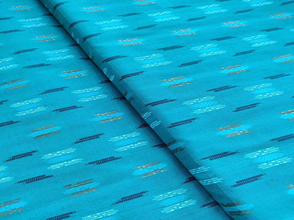 Green Abstract Bangal Butta Handloom Cotton Fabric