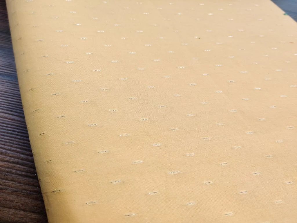 Yellow Silver Self Weaved Dots Cotton Fabric