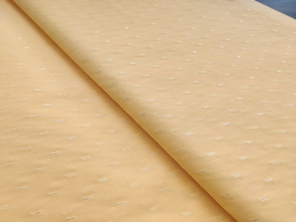 Yellow Silver Self Weaved Dots Cotton Fabric