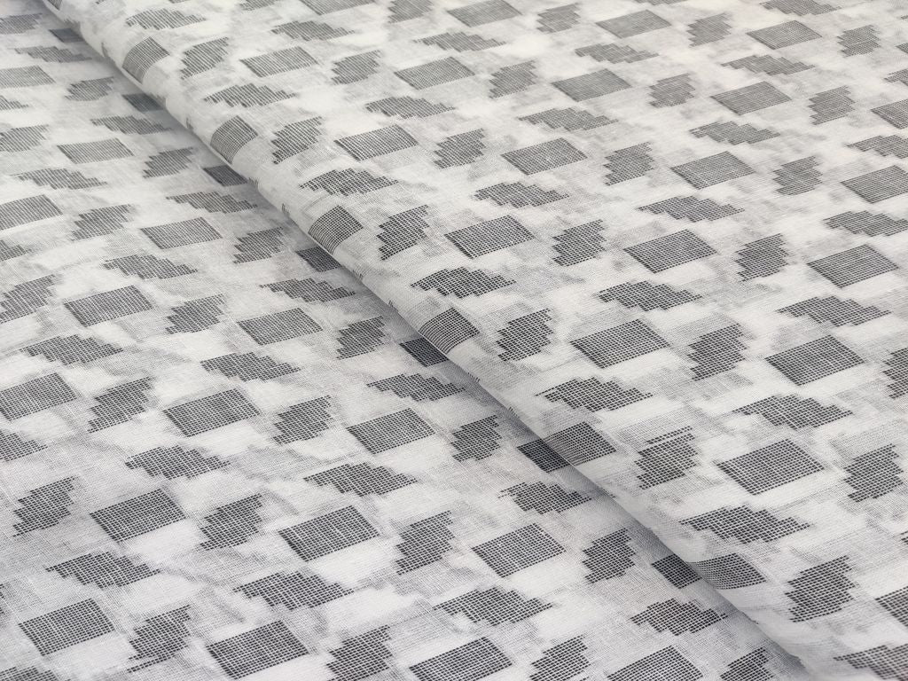White Black Self Geometric Cotton Fabric