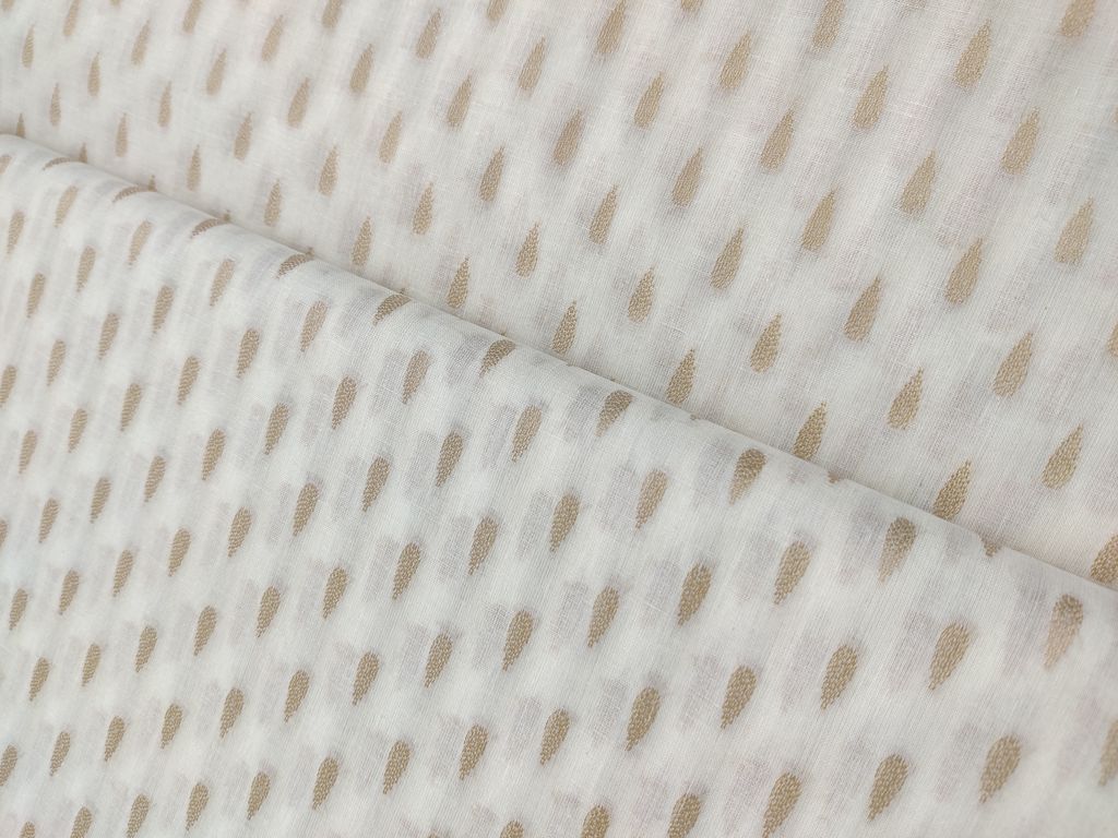White Geometric Weaved Cotton Fabric