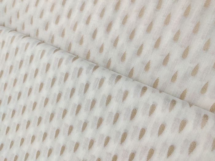 White Geometric Weaved Cotton Fabric