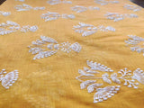 Yellow White Flowers Lakhnawi Sequins Embroidered Chanderi Fabric
