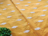 Yellow White Floral Motifs Lakhnawi Sequins Embroidered Chanderi Fabric