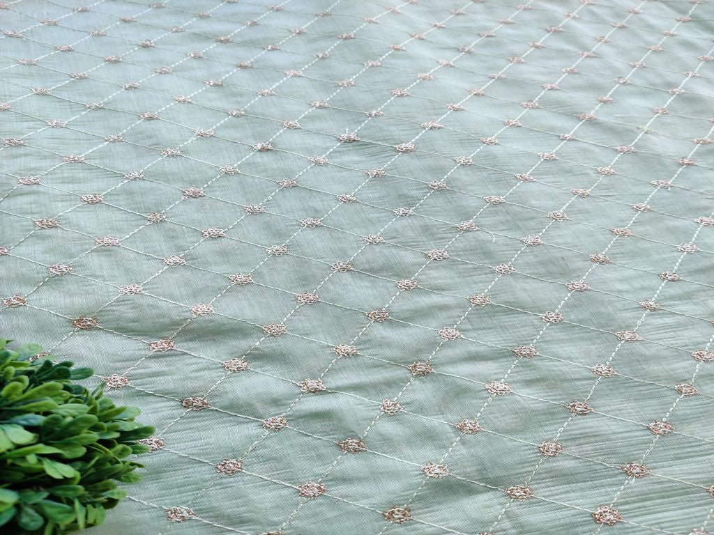 Mint Green Geometric Sequins Embroidered Chanderi Fabric