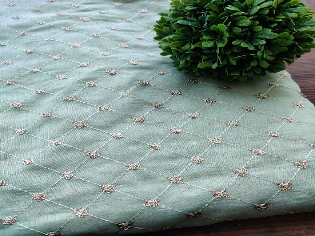 Mint Green Geometric Sequins Embroidered Chanderi Fabric
