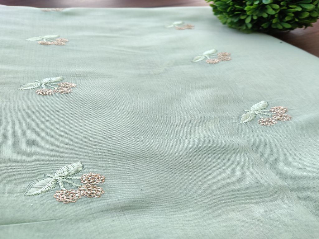 Mint Green Rose Gold Sequins Floral Motifs Embroidered Chanderi Fabric