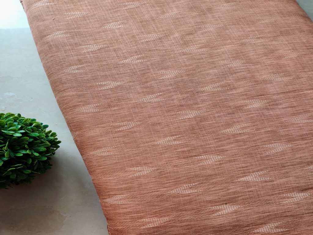 Brown Geometric Self Weaved Ikat Cotton Fabric