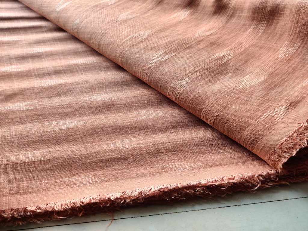 Brown Geometric Self Weaved Ikat Cotton Fabric