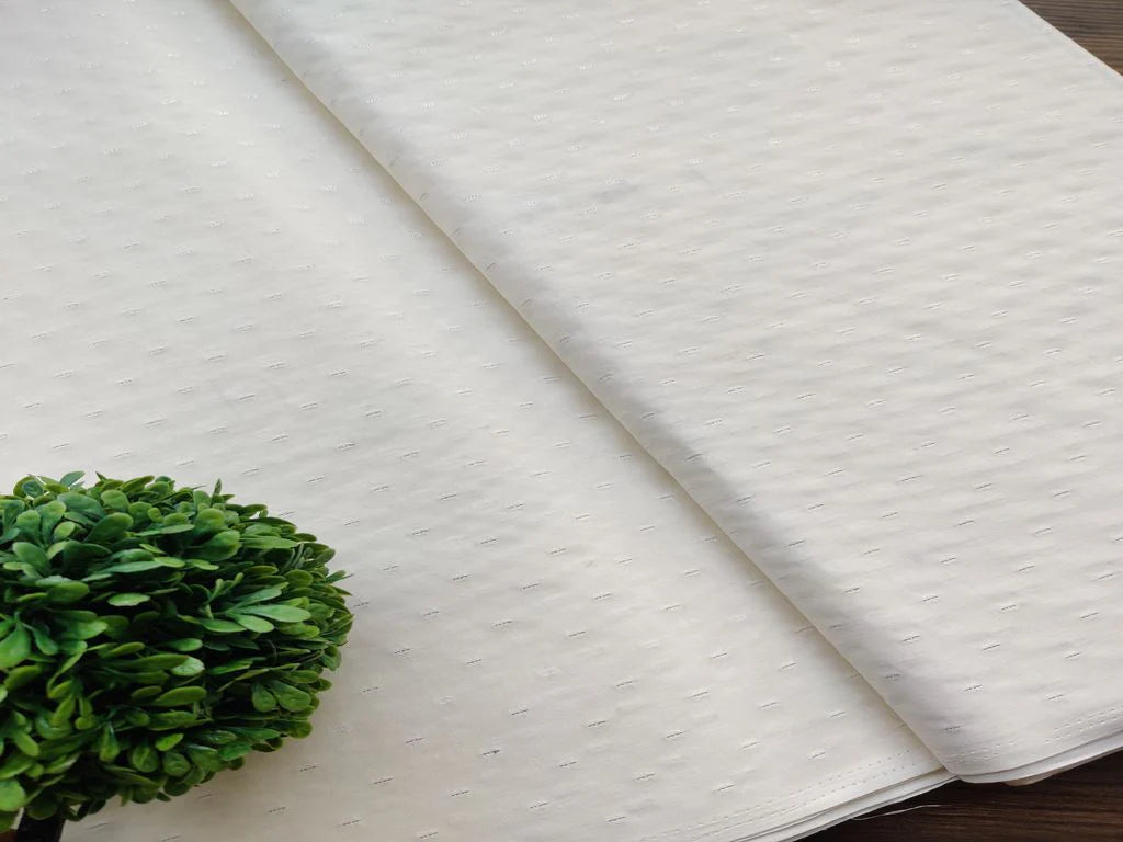 Off White Silver Self Weaved Motifs Cotton Fabric