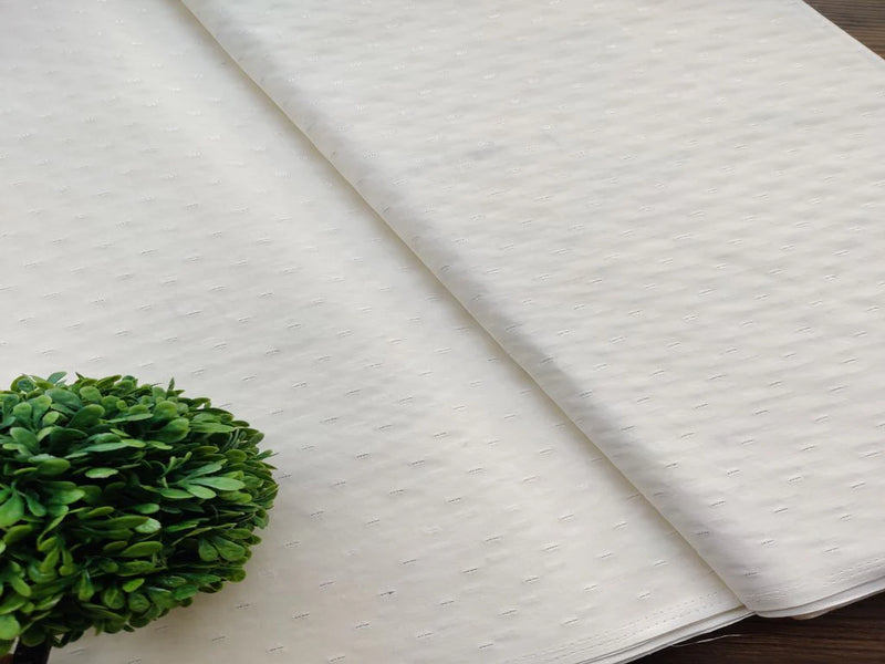 Off White Silver Self Weaved Motifs Cotton Fabric